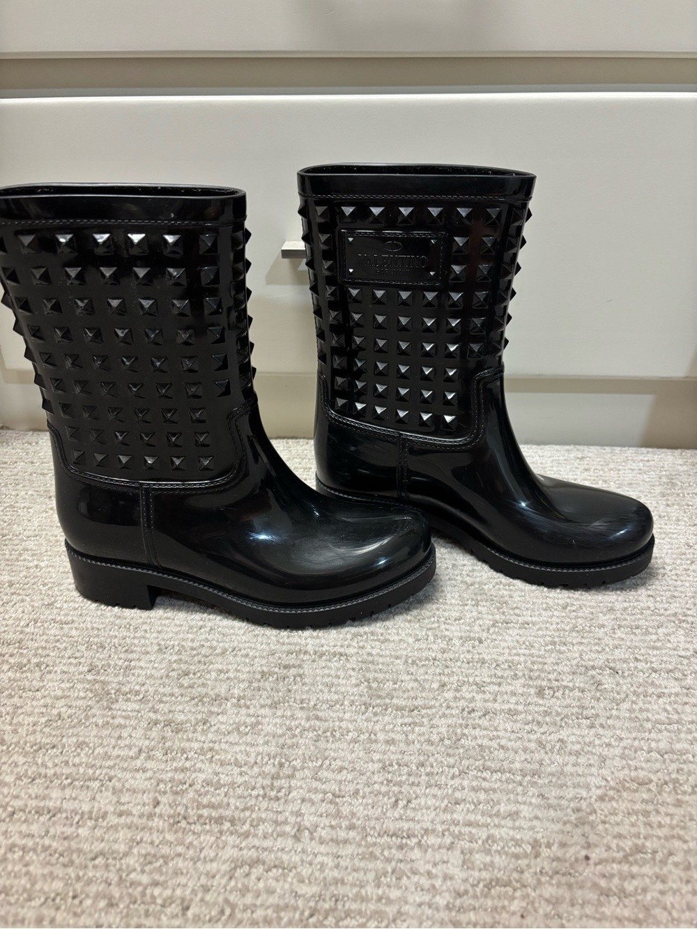 Valentino Black Studded Glossy Rain Boots
